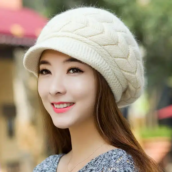 Double Layer Plus Velvet Visor Beanies Hat Rabbit Hair