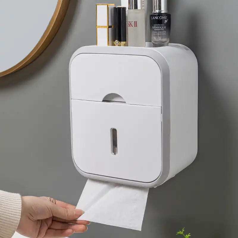 Wall Mounted Organizer Waterproof Tissue Holder for Bathroom-Gray